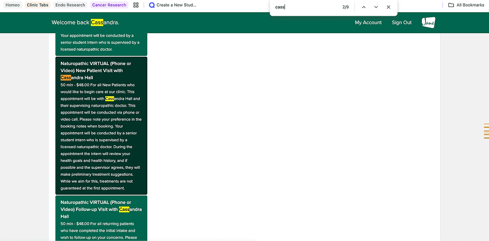 Select appointment type
